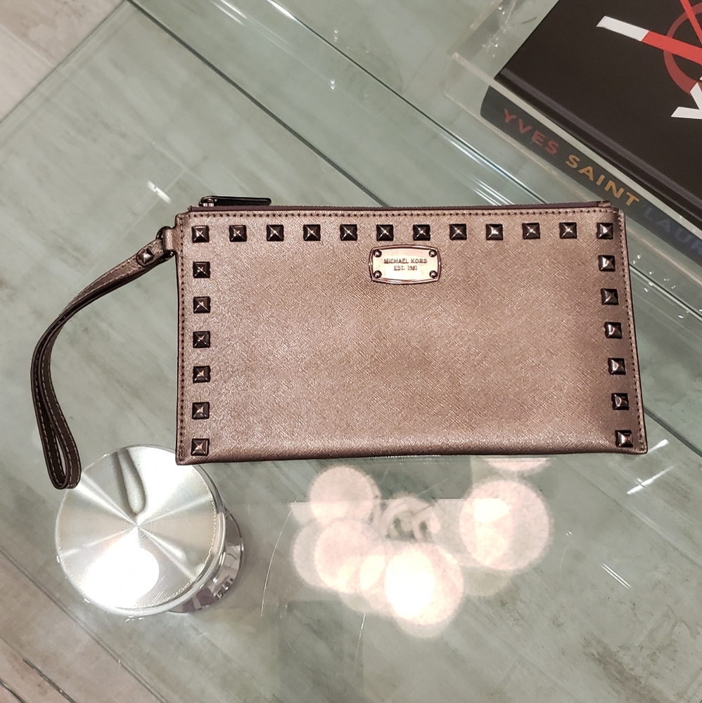 Michael Kors Studded Wristlet in Metallic Brown
